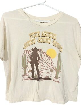 Pretty Rebel Cream Graphic Semi Crop Tee with Desert Cowboy Print